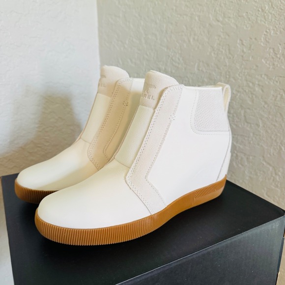 Sorel Out N About Wedge Leather Bootie, Ankle Boots White/Sea‎ Salt, Size 8, NWT - Picture 4 of 15